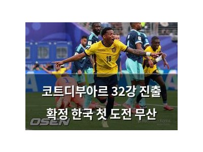 코트디부아르 32강 진출 확정 한국 첫 도전 무산